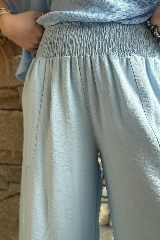 Basso Shirring Wide Leg Pant Light Denim